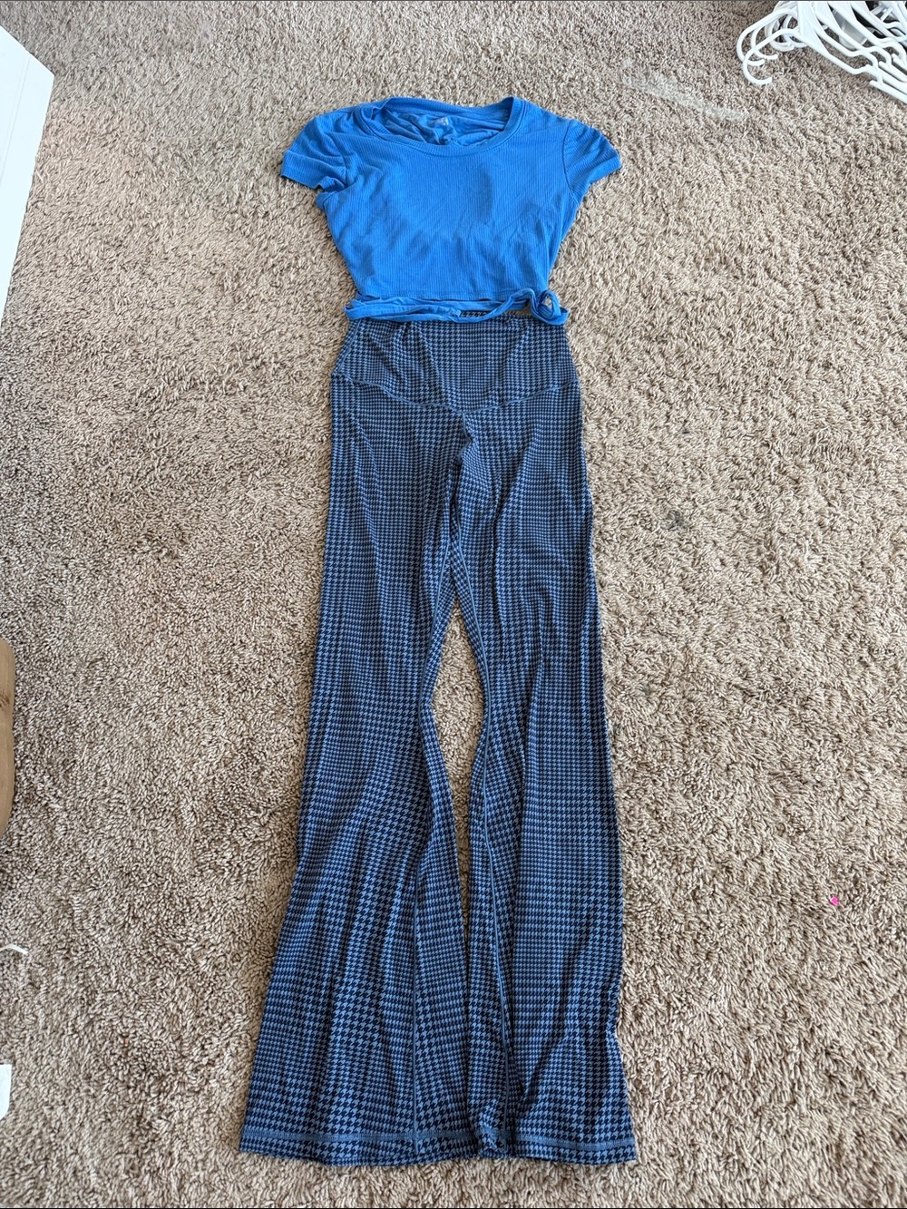 aerie Blue Houndstooth Flared Pants and crop top by aerie offline